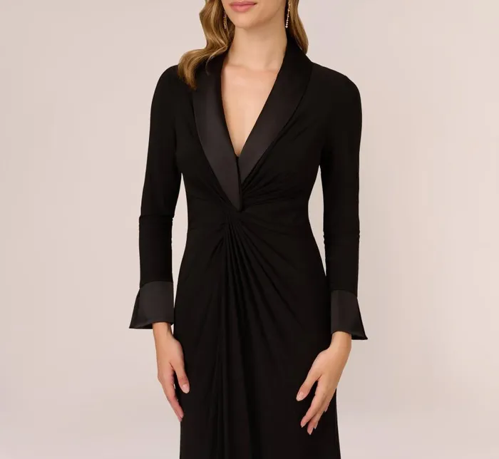 Long Dresses Womens Adrianna Papell Tuxedo Mermaid Gown In Black