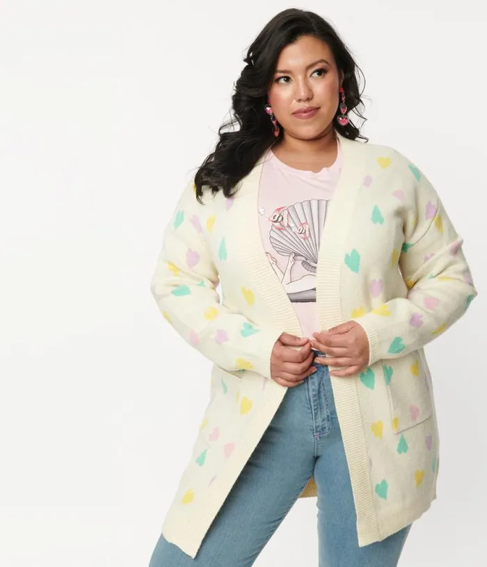 Magnolia Place Plus Size Cream and Pastel Hearts Cardigan Clothing Unique Vintage Sweaters and Cardigans Magnolia Place Plus Size Cream and Pastel Hearts Cardigan Clothing Unique Vintage Sweaters and Cardigans