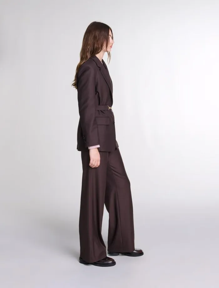Maje Blazers and Jackets Womens Belted Suit Jacket Brown