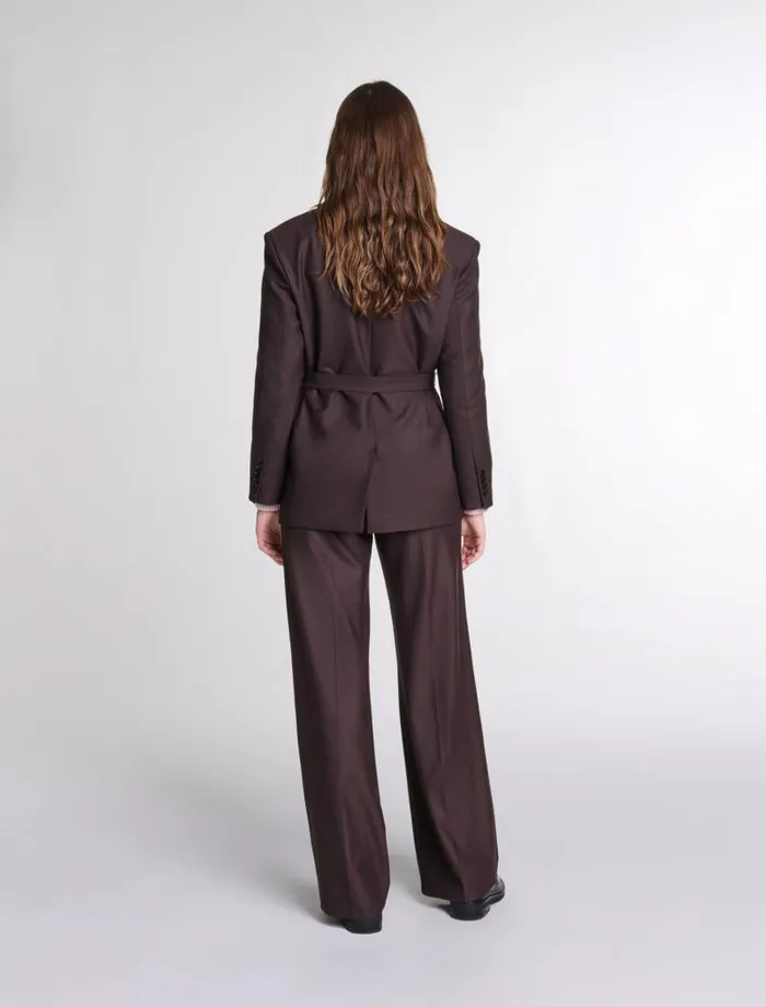 Maje Blazers and Jackets Womens Belted Suit Jacket Brown