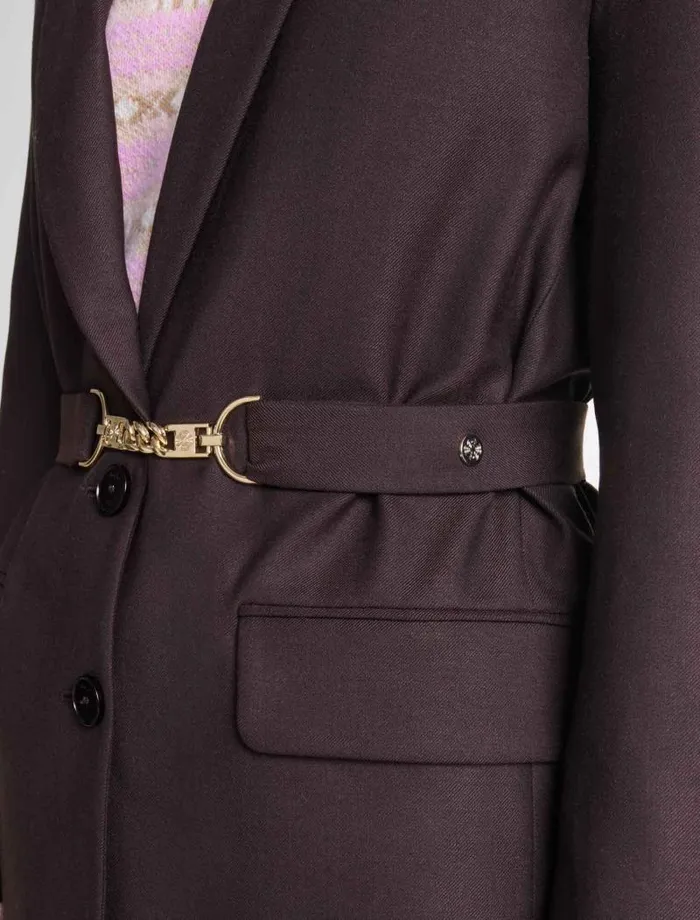 Maje Blazers and Jackets Womens Belted Suit Jacket Brown