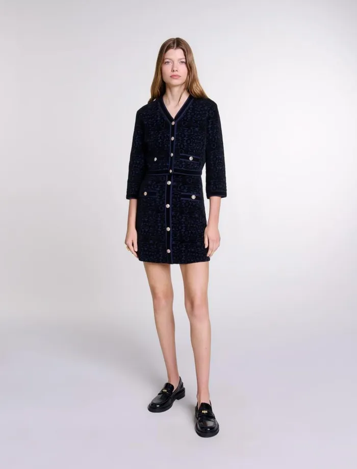 Maje Dresses Womens 2in1 Velvet Knit Dress Blacknavy
