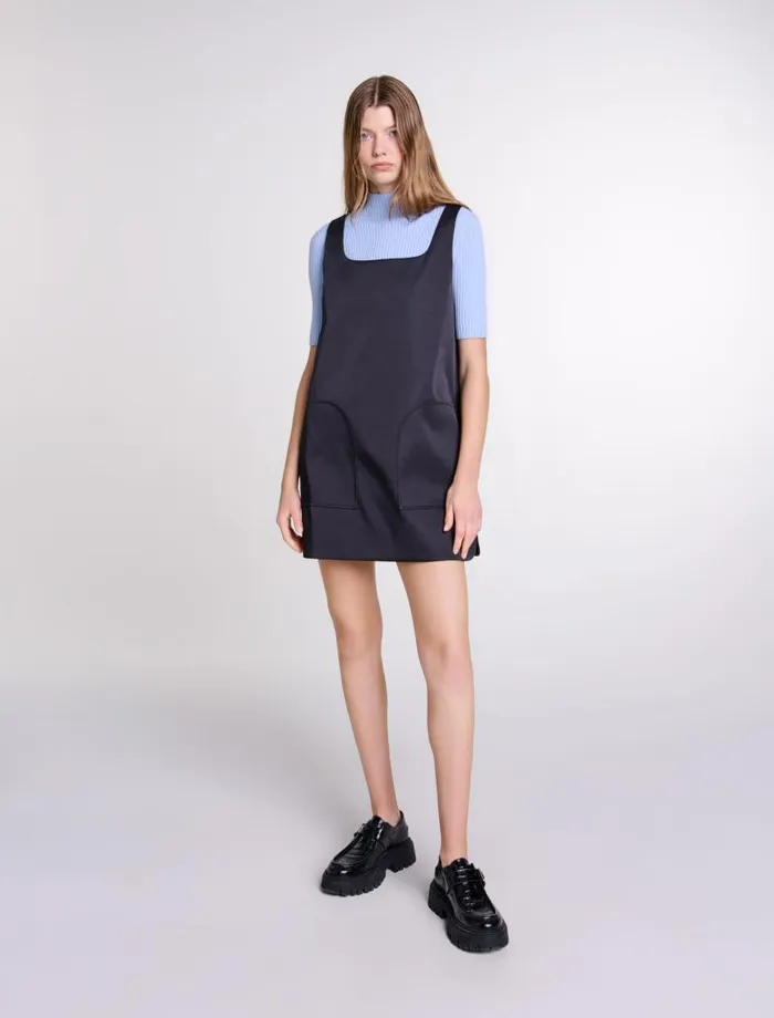 Maje Dresses Womens Satin Pinafore Dress Black