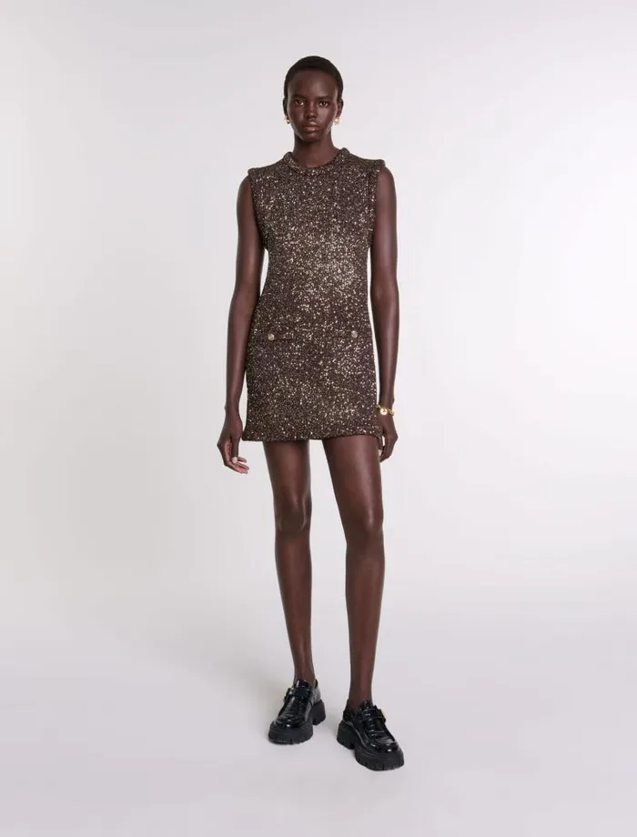 Maje Dresses Womens Short Sequin Dress Brown