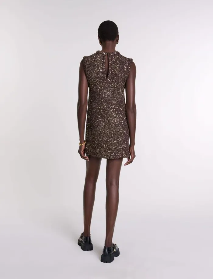 Maje Dresses Womens Short Sequin Dress Brown