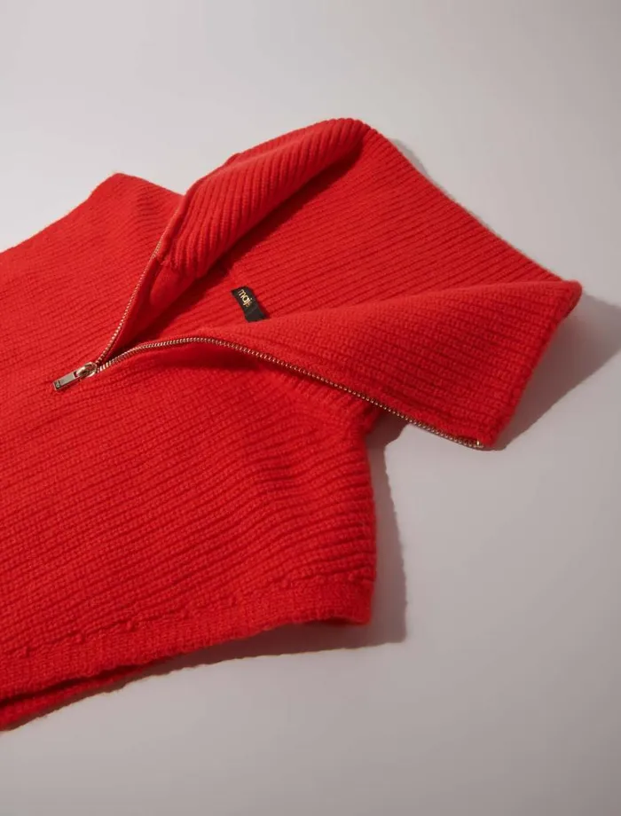 Maje Scarves and Ponchos Womens Cashmerewool Zipup Neck Warmer Red