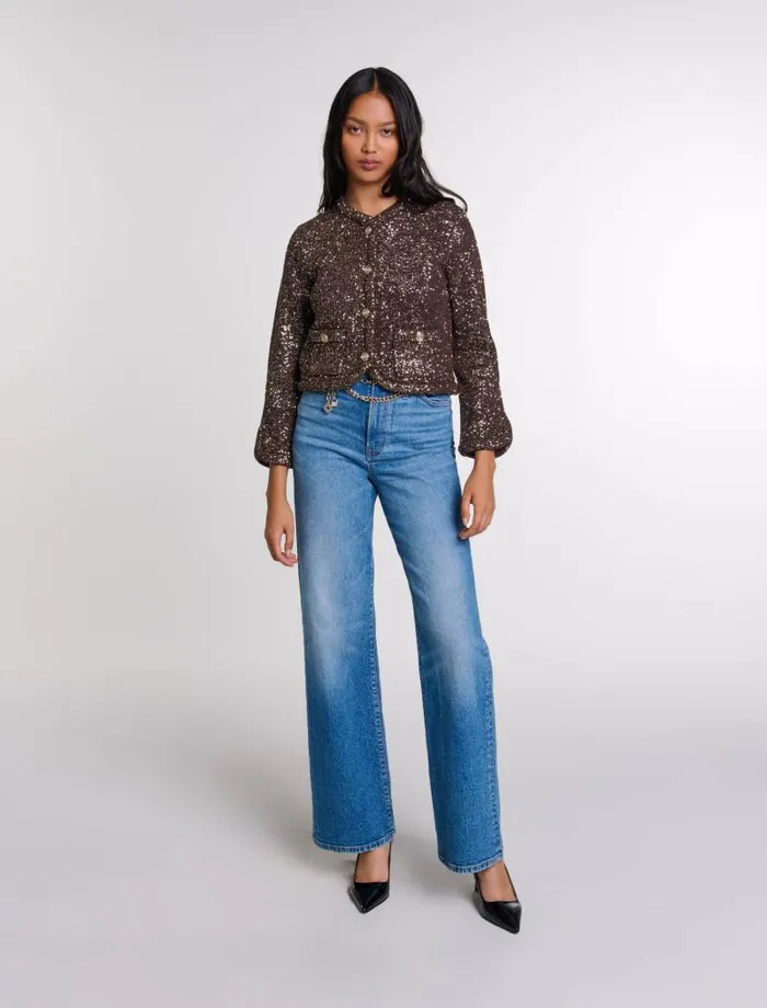 Maje Sweaters and Cardigans Womens Sequinned Cardigan Brown