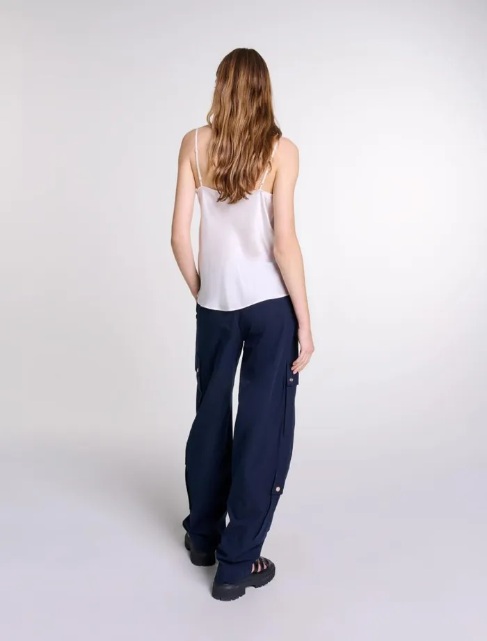 Maje Tops and Shirts Womens Silk Satin And Lace Top White Maje Tops and Shirts Womens Silk Satin And Lace Top White