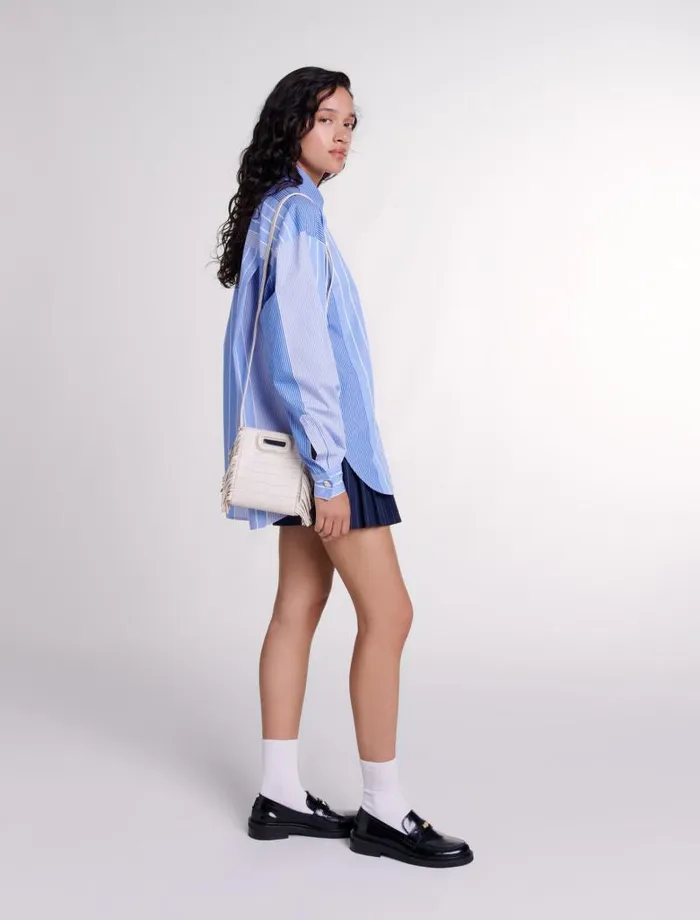 Maje Tops and Shirts Womens Striped Patchwork Shirt Blue And White Stripe
