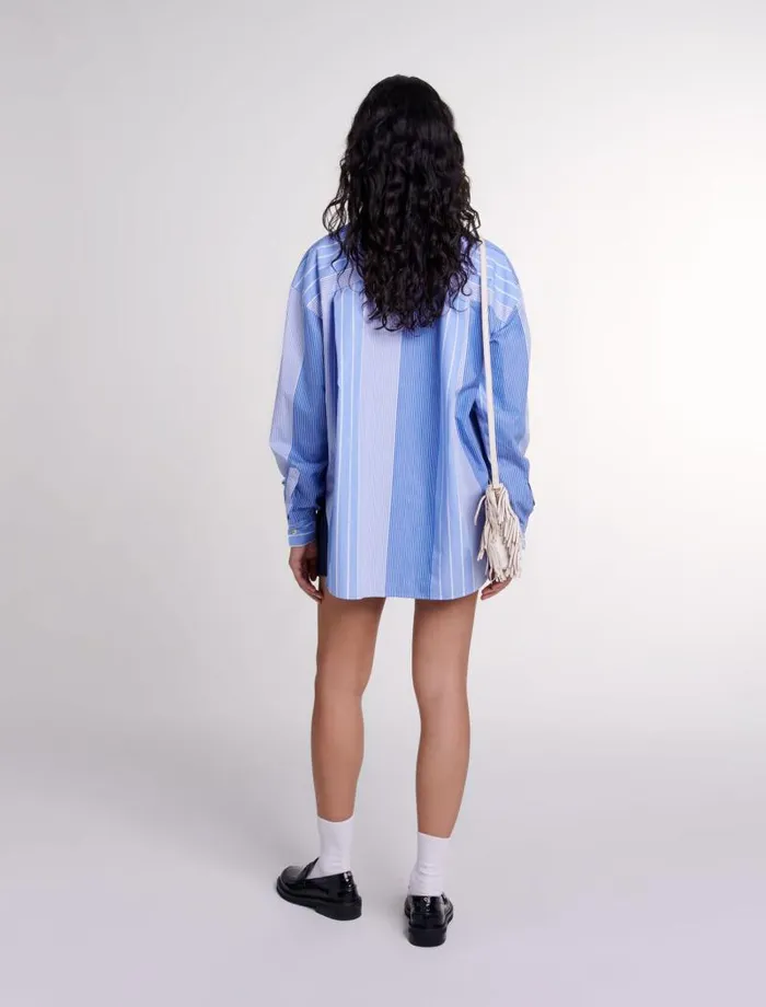 Maje Tops and Shirts Womens Striped Patchwork Shirt Blue And White Stripe