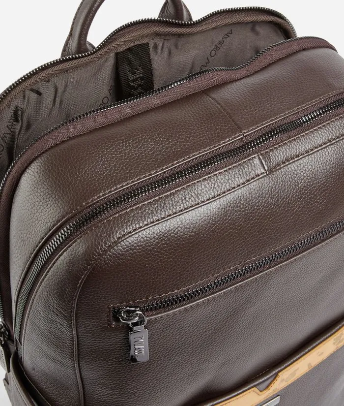 Man Backpacks and Belt Bags Alviero Martini Beta Leather Medium Computer Backpack Dark Brown