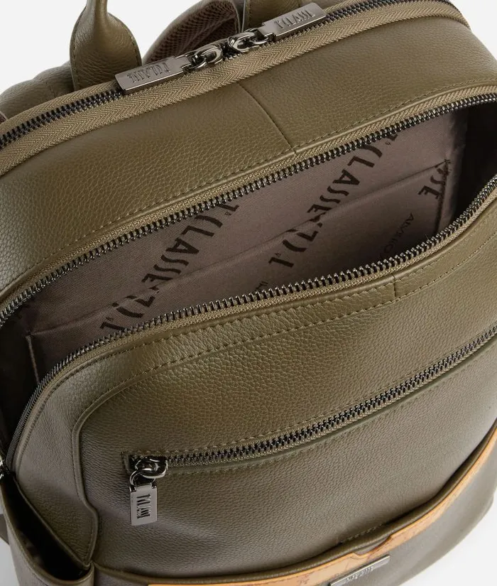 Man Backpacks and Belt Bags Alviero Martini Beta Leather Medium Computer Backpack Military Green