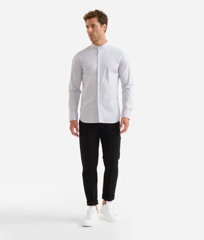 Man Knitwears Shirts and TShirts Alviero Martini Stretch Cotton Band Collar Shirt With Geo Classic Elbow Patches Light Grey Man Knitwears Shirts and TShirts Alviero Martini Stretch Cotton Band Collar Shirt With Geo Classic Elbow Patches Light Grey
