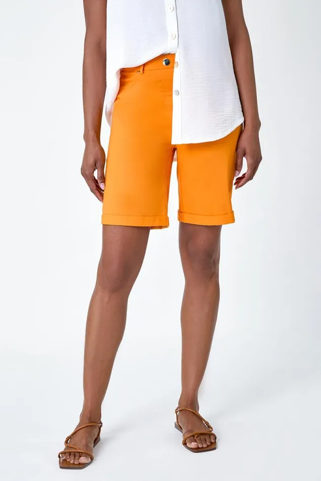 Mango Elastic Waist Turn Up Stretch Shorts Women Roman Trousers