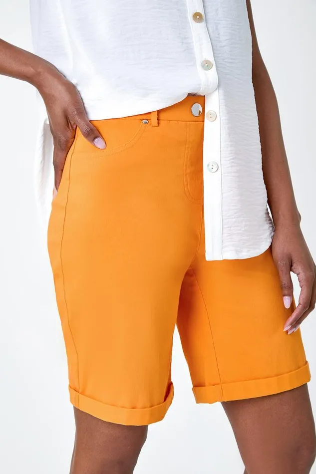 Mango Elastic Waist Turn Up Stretch Shorts Women Roman Trousers