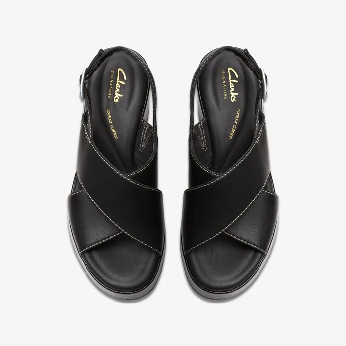 Manon Wish Black Leather Women Clarks Sandals and Flip Flops