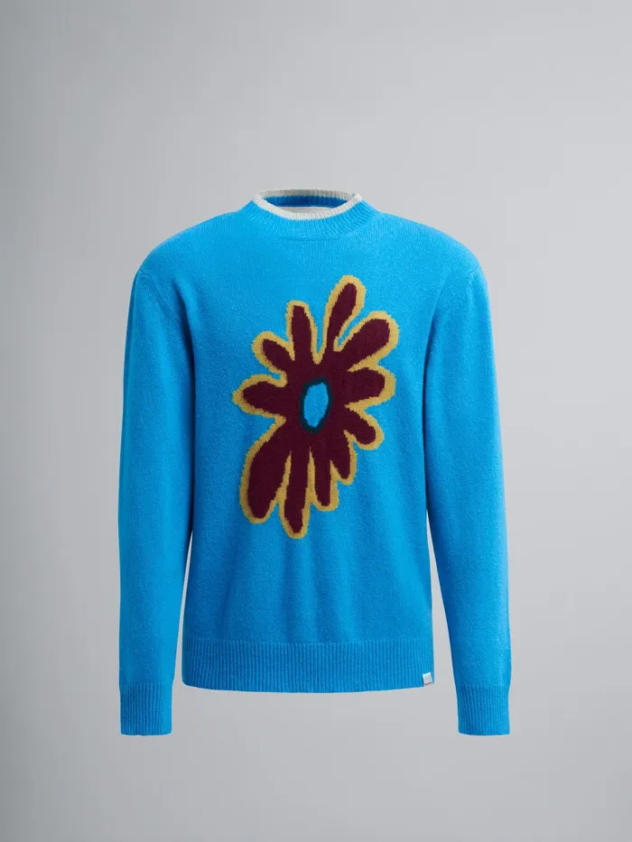 Marni 70s Flower Cashmere Sweater Turquoise Mens Knitwear