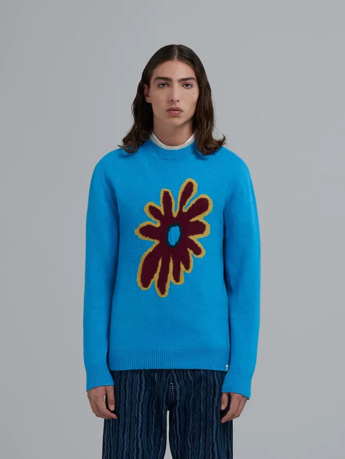 Marni 70s Flower Cashmere Sweater Turquoise Mens Knitwear Marni 70s Flower Cashmere Sweater Turquoise Mens Knitwear
