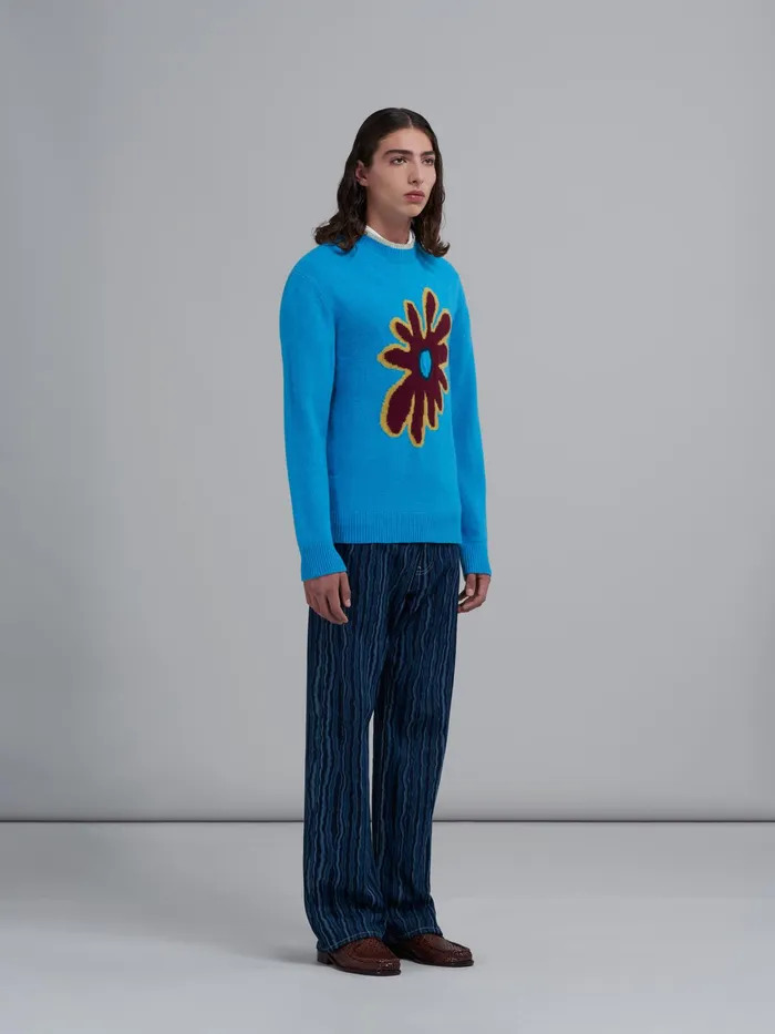 Marni 70s Flower Cashmere Sweater Turquoise Mens Knitwear Marni 70s Flower Cashmere Sweater Turquoise Mens Knitwear