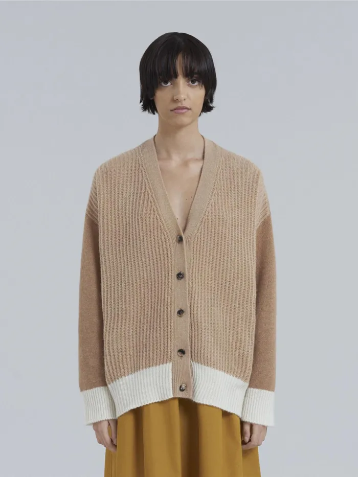 Marni Brown Cashmere Vneck Cardigan Biscuit Womens Knitwear Marni Brown Cashmere Vneck Cardigan Biscuit Womens Knitwear