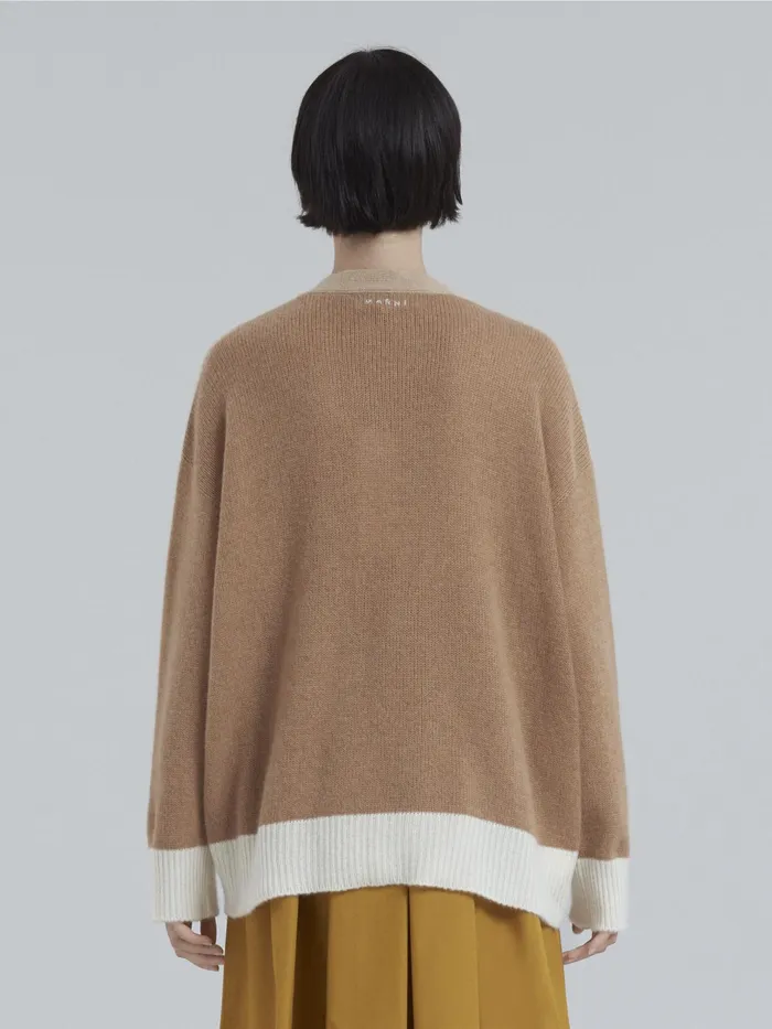 Marni Brown Cashmere Vneck Cardigan Biscuit Womens Knitwear Marni Brown Cashmere Vneck Cardigan Biscuit Womens Knitwear