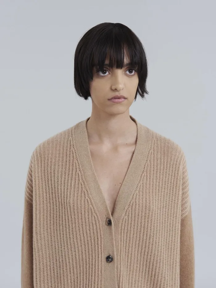 Marni Brown Cashmere Vneck Cardigan Biscuit Womens Knitwear Marni Brown Cashmere Vneck Cardigan Biscuit Womens Knitwear