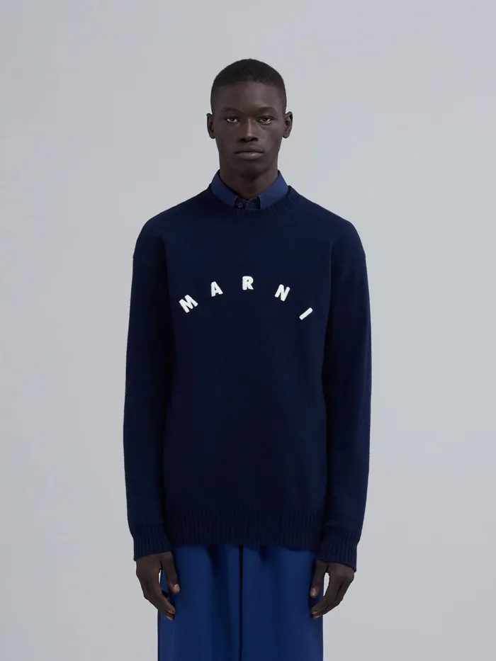 Marni Cashmere Sweater Blue Black Mens Knitwear Marni Cashmere Sweater Blue Black Mens Knitwear