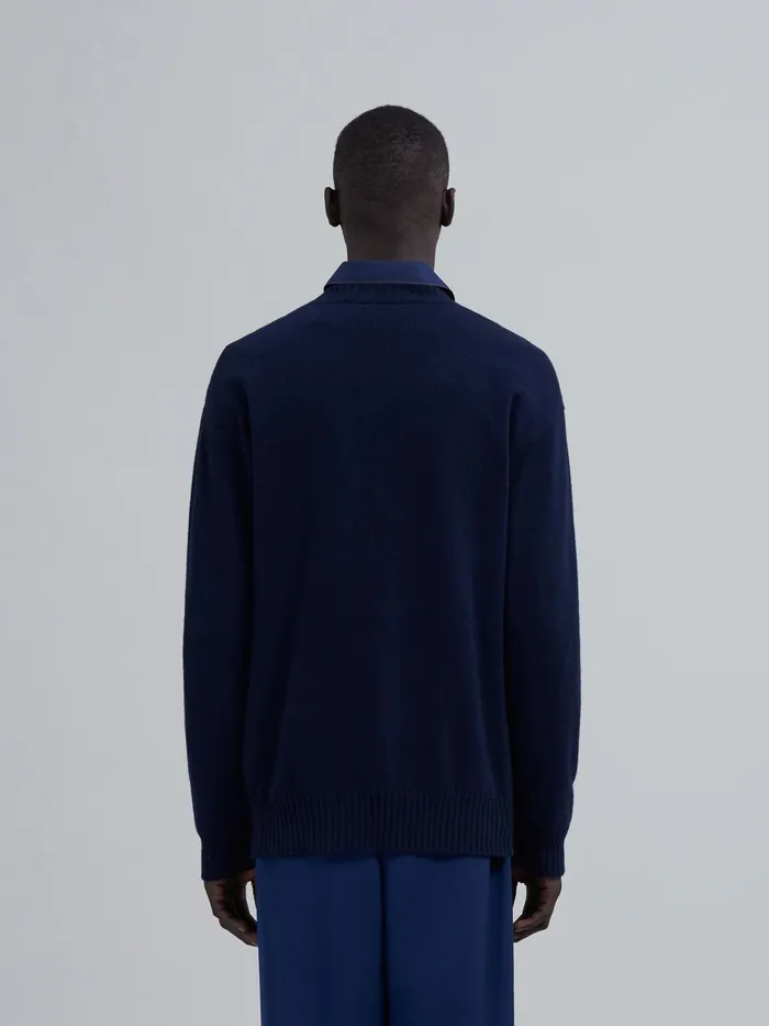Marni Cashmere Sweater Blue Black Mens Knitwear Marni Cashmere Sweater Blue Black Mens Knitwear