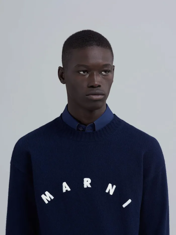 Marni Cashmere Sweater Blue Black Mens Knitwear Marni Cashmere Sweater Blue Black Mens Knitwear