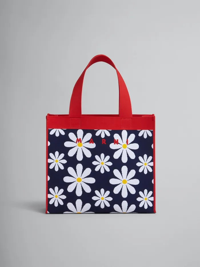 Marni Daisy Print Knit Shopping Bag Iris Womens Handbags