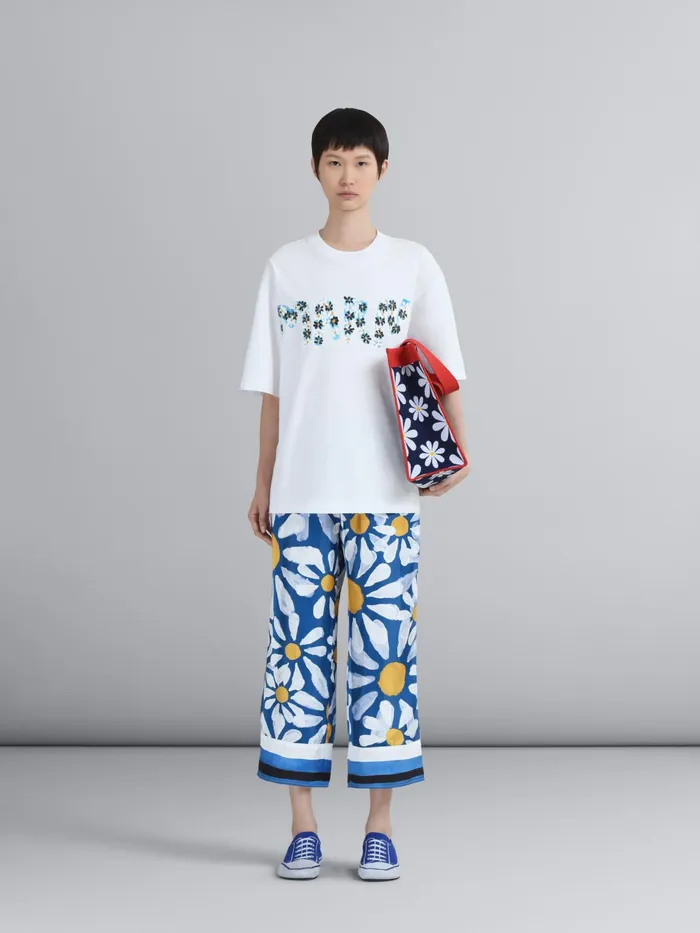 Marni Daisy Print Knit Shopping Bag Iris Womens Handbags Marni Daisy Print Knit Shopping Bag Iris Womens Handbags