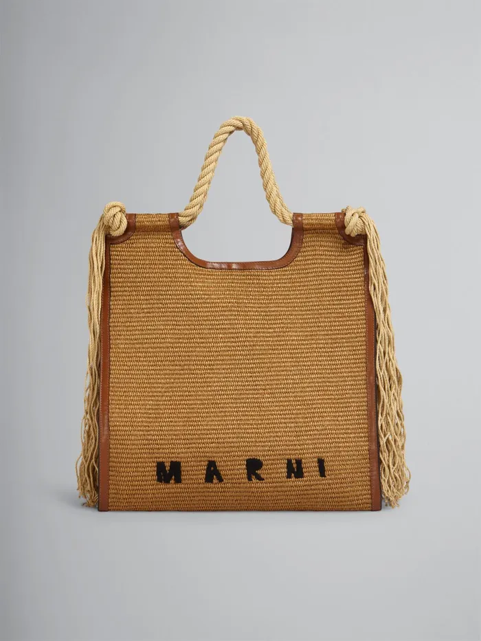 Marni Marcel Summer Bag In Brown Leather And Raffia With Rope Handles Raw Sienna Womens Shopping Bags