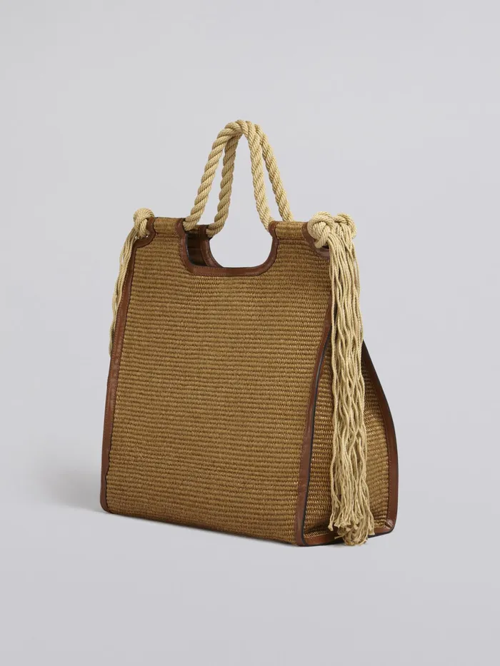 Marni Marcel Summer Bag In Brown Leather And Raffia With Rope Handles Raw Sienna Womens Shopping Bags Marni Marcel Summer Bag In Brown Leather And Raffia With Rope Handles Raw Sienna Womens Shopping Bags