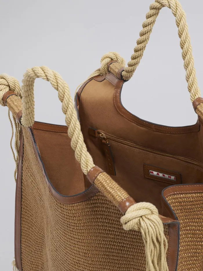 Marni Marcel Summer Bag In Brown Leather And Raffia With Rope Handles Raw Sienna Womens Shopping Bags Marni Marcel Summer Bag In Brown Leather And Raffia With Rope Handles Raw Sienna Womens Shopping Bags