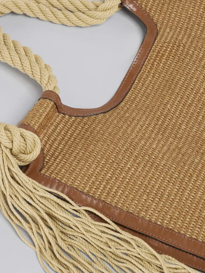 Marni Marcel Summer Bag In Brown Leather And Raffia With Rope Handles Raw Sienna Womens Shopping Bags Marni Marcel Summer Bag In Brown Leather And Raffia With Rope Handles Raw Sienna Womens Shopping Bags