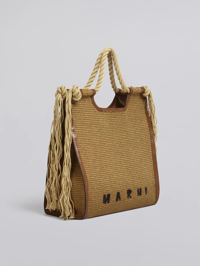 Marni Marcel Summer Bag In Brown Leather And Raffia With Rope Handles Raw Sienna Womens Shopping Bags Marni Marcel Summer Bag In Brown Leather And Raffia With Rope Handles Raw Sienna Womens Shopping Bags
