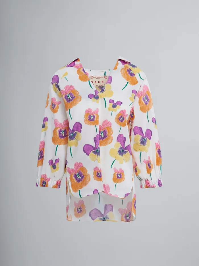 Marni Pansies Print Poplin Blouse Carrot Womens Tops and Shirts