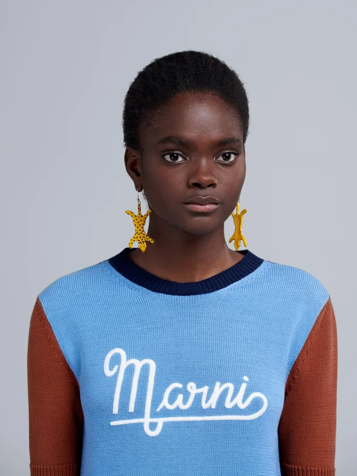 Marni Shortsleeved Logo Bio Cotton Sweater Light Blue Womens Knitwear Marni Shortsleeved Logo Bio Cotton Sweater Light Blue Womens Knitwear