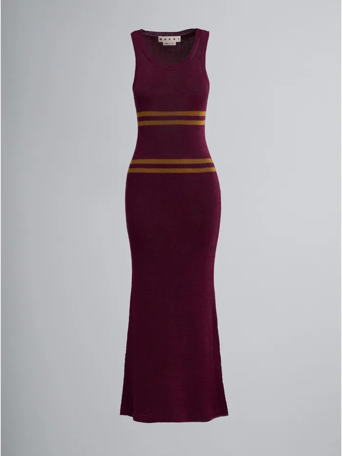 Marni Striped Linen Knit Dress Burgundy Womens Dresses