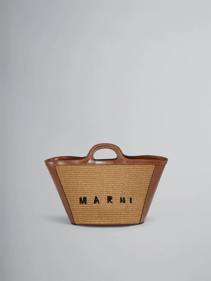 Marni Tropicalia Small Bag In Brown Leather And Raffia Raw Sienna Womens Handbags