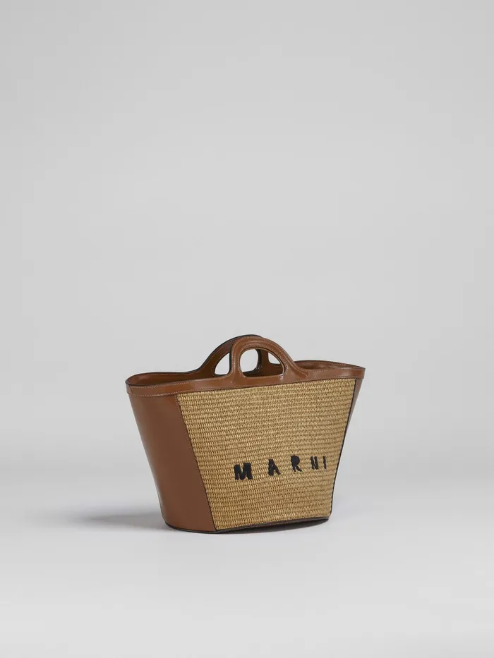 Marni Tropicalia Small Bag In Brown Leather And Raffia Raw Sienna Womens Handbags Marni Tropicalia Small Bag In Brown Leather And Raffia Raw Sienna Womens Handbags