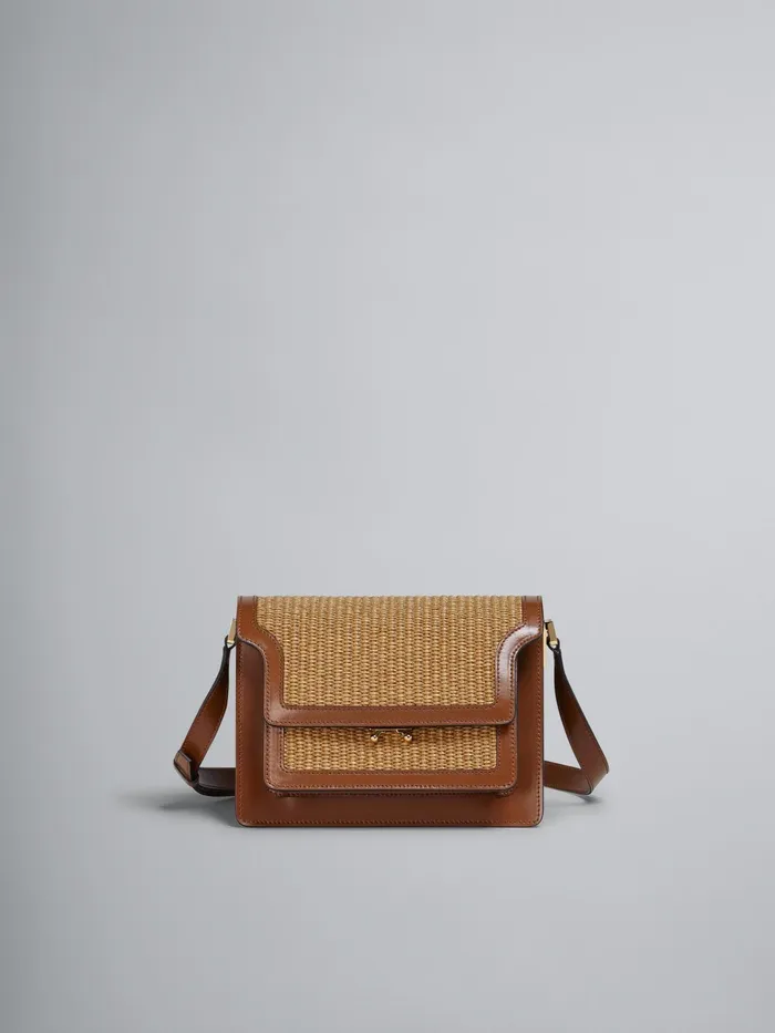 Marni Trunk Soft Medium Bag In Brown Leather And Raffia Raw Sienna Womens Crossbody Bags