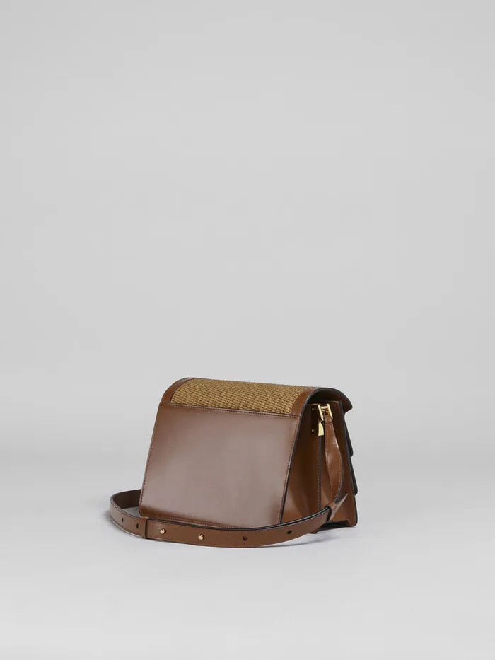 Marni Trunk Soft Medium Bag In Brown Leather And Raffia Raw Sienna Womens Crossbody Bags Marni Trunk Soft Medium Bag In Brown Leather And Raffia Raw Sienna Womens Crossbody Bags