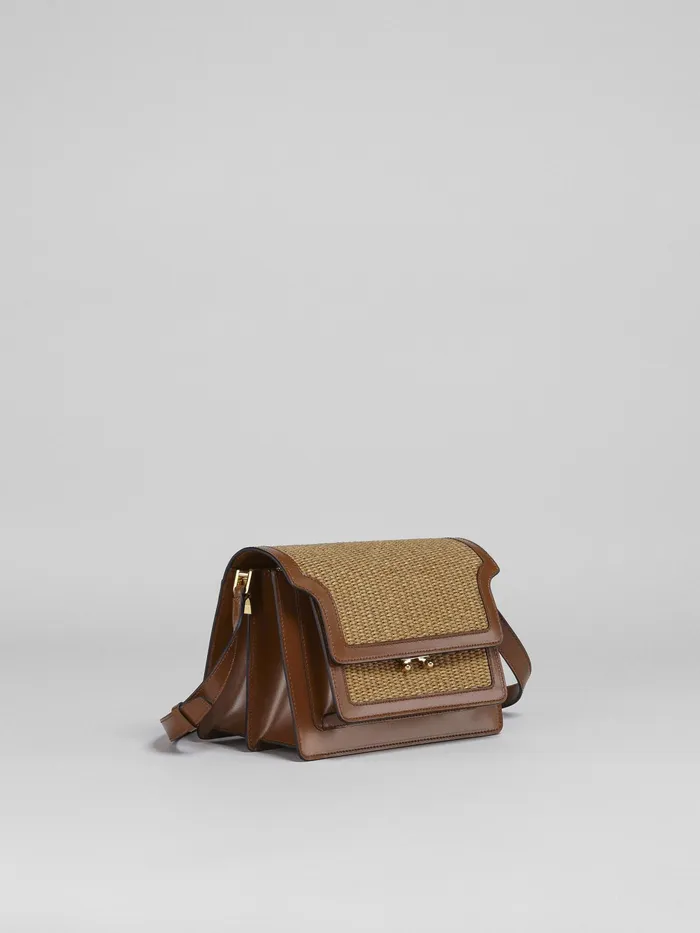 Marni Trunk Soft Medium Bag In Brown Leather And Raffia Raw Sienna Womens Crossbody Bags Marni Trunk Soft Medium Bag In Brown Leather And Raffia Raw Sienna Womens Crossbody Bags