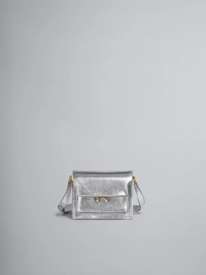 Marni Trunk Soft Mini Bag In Metallic Leather Silver Womens Crossbody Bags
