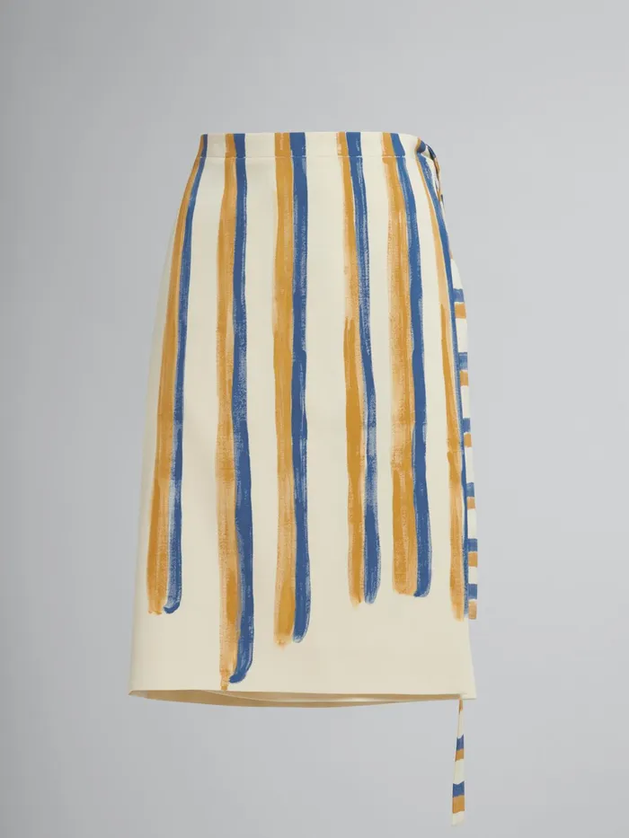 Marni Watercolour Stripe Grain De Poudre Wrap Skirt Antique White Womens Skirts