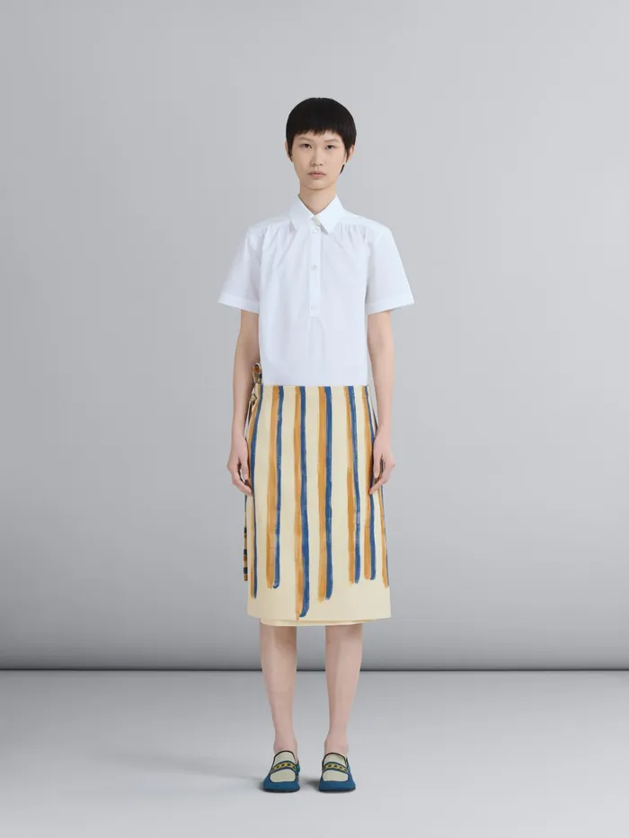 Marni Watercolour Stripe Grain De Poudre Wrap Skirt Antique White Womens Skirts Marni Watercolour Stripe Grain De Poudre Wrap Skirt Antique White Womens Skirts