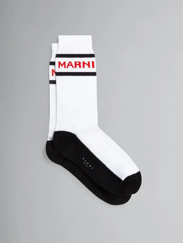 Marni White Cotton And Nylon Logo Sock Lily White Mens Socks