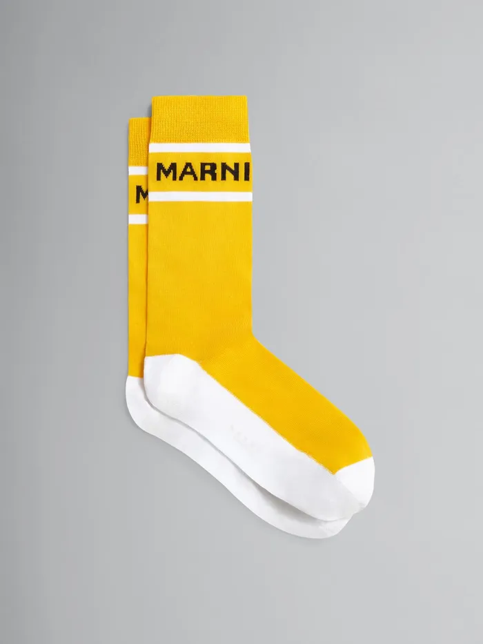 Marni Yellow Cotton And Nylon Logo Sock Maize Mens Socks