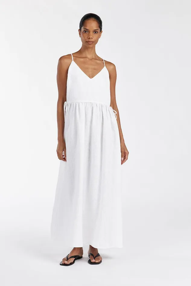 MAURA WHITE LINEN MIDI DRESS Women DISSH White Dresses